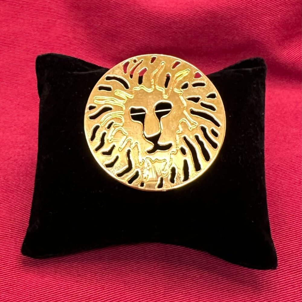 VTG Anne Klein Lion Head Brooch/Pin Open Work Gold-Tone Disc 2” Diameter - Picture 7 of 7